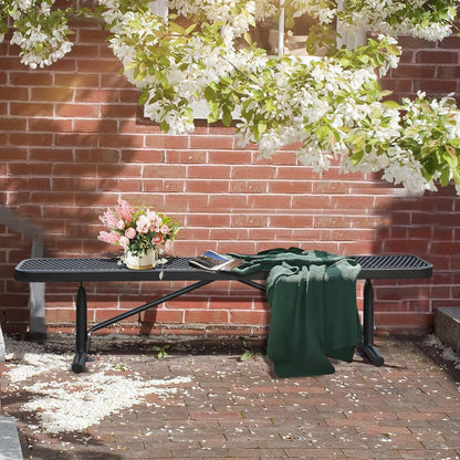 Heavy-Duty Park Bench or Table for Outside - Black Coated Outdoor Furniture Steel Bench, Commercial-Grade Outdoor Benches Weatherproof for Park, Patio, Porch (Black, 6FT (Without Backrest))