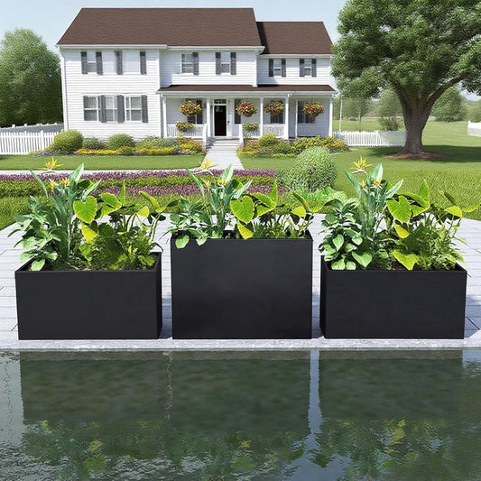 Steel Planter 36" x 12" x 16" Metal Rectangle Outdoor Planter Black Powder Coated Flower Box Metallic Heavy Pot Indoor & Outdoor, Commercial & Residential (L36 x W12 x D16, Black)