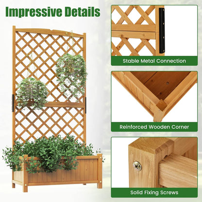 HAPPYGRILL Raised Garden Bed with Trellis, 71" Planter Raised Bed with Drainage Holes, Freestanding Garden Planter for Vine Climbing Plants, Wooden Planter Box for Yard Balcony(2, Yellow)
