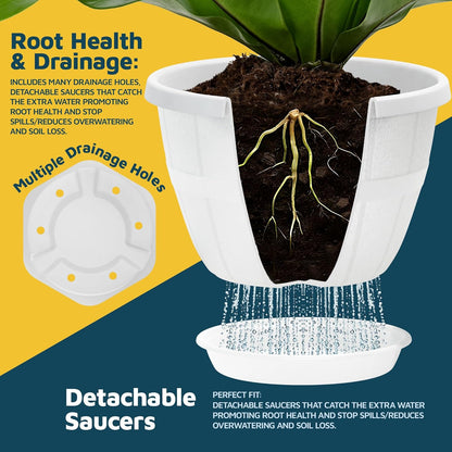 10-Inch Whiskey Barrel Planters Outdoor Pack of 5 - Durable Plastic Plant Pots for Indoor & Outdoor Use with Drainage & Saucer, Lightweight Rustic Barrel Planters for Flowers, Herbs & Small Plants