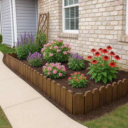 Wood Garden Edging, Wooden Fence Border Decorative Small Picket Panels for Flower Bed Barriers and Landscape Fencing (5.9" H x 47" L, 3 Pack)