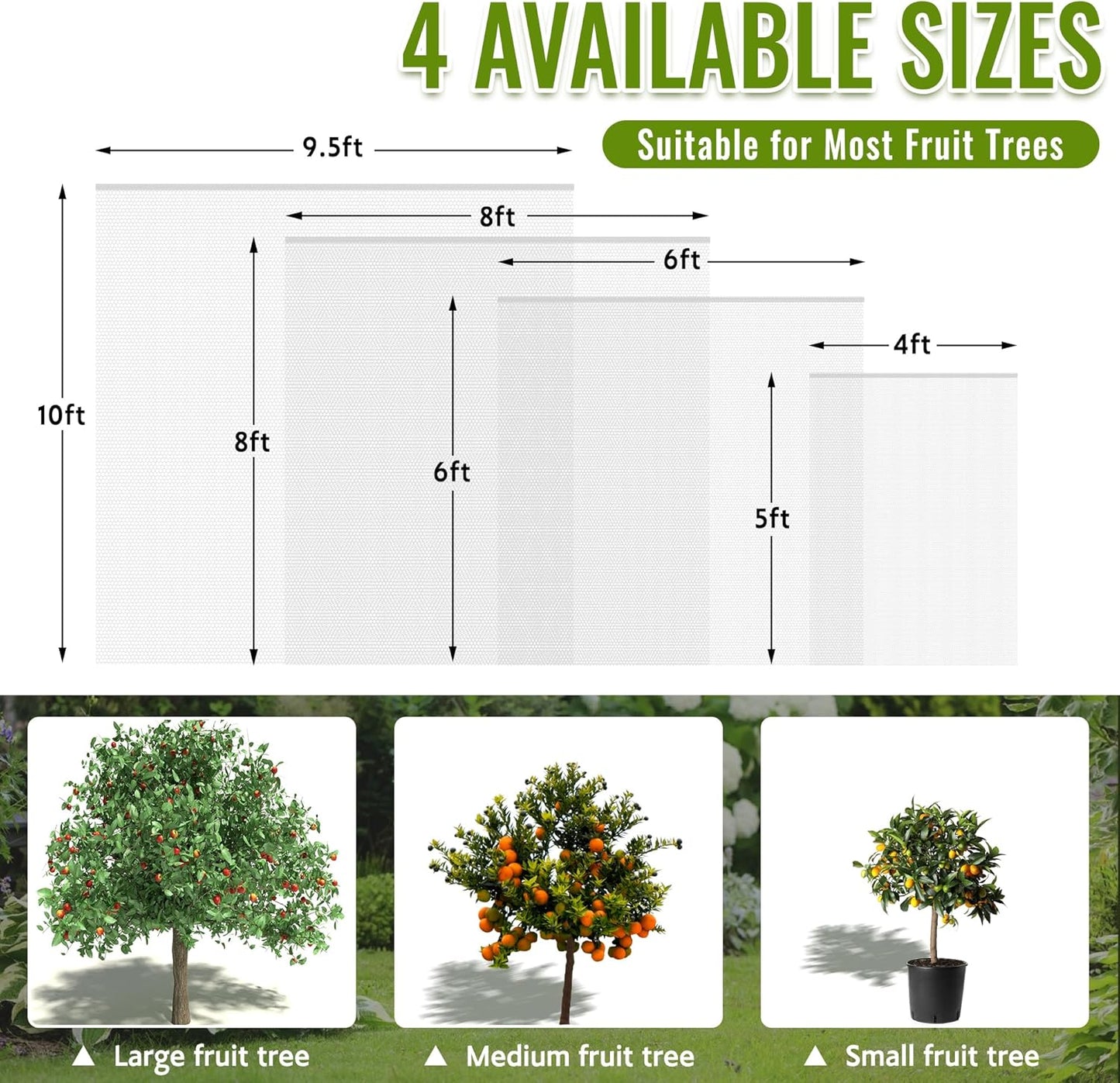 2 Pack Fruit Tree Netting Bags with Zipper and Drawstring, 8 x 8ft Ultra Fine Mesh Garden Netting Plant Cover, Bird Netting for Blueberry Bushes, Fruit Trees, Flowers (White, 8 x 8 ft)
