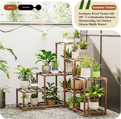 Bamworld Plant Stand Indoor Corner Plant Shelf Outdoor for Multiple Plants Wood Flower Stand Ladder Plant Table for Plant Pots for Window Garden Balcony Living Room