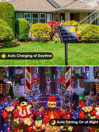 Multicolor Solar Christmas Lights Outdoor Decorations Waterproof, Tatal 6 Pack 600LED 198FT Solar String Lights Green Wire with 8 Modes, Christmas Fairy Light for Xmas Tree Party Wedding Garden Decor