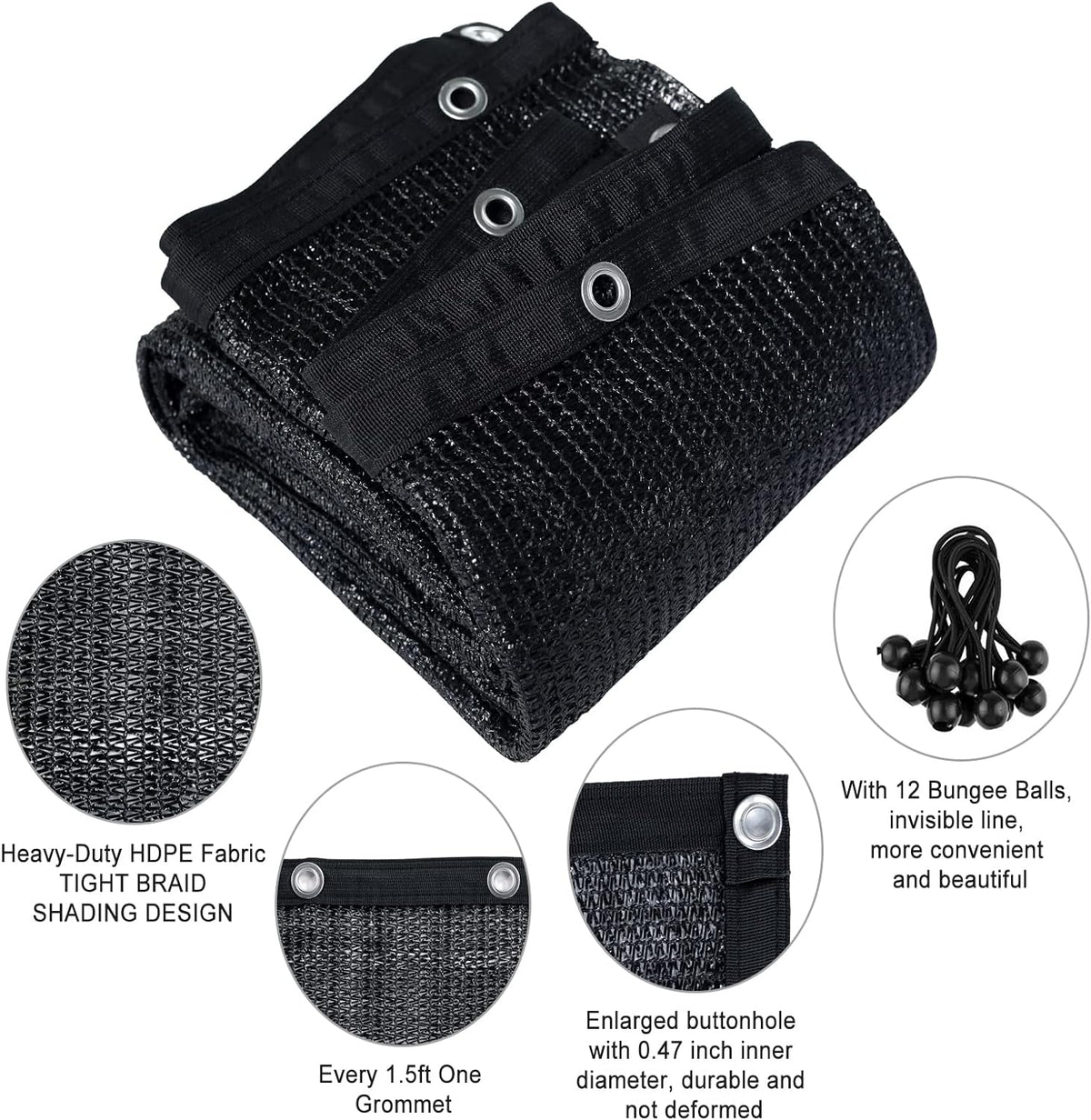 Agfabric Shade Cloth 12X 10ft Garden Patio Shade Panel with Grommets 70% Sunblock, Black