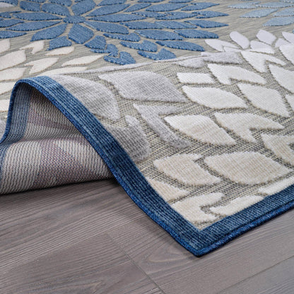 Beverly Rug Outdoor Rug 9x12 Large Modern Floral Tropical Area Rugs for Indoor and Outdoor Patio Easy to Clean Non Shedding Living Room Porch Garden Washable Outside Carpet (9 x 12 Blue)