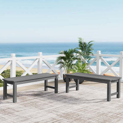 Outdoor Bench, 2-Person Patio Backless Bench Holds up to 800lbs, Weatherproof Garden Bench That Never Rot and Fade, Suit for Backyard, Porch, Patio, Deck and Entryway (Grey)