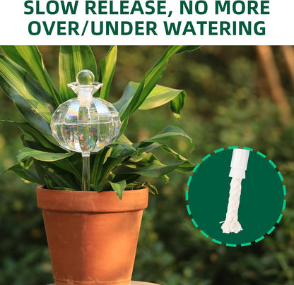 10 oz Large Top Fill Cactus Plant Self Watering Globes, Light Iridescent Glass Water Bulbs, Slow Release Watering Devices System Indoor | Outdoor Everyday Use, Water Spikes Stakes, 2 Pack