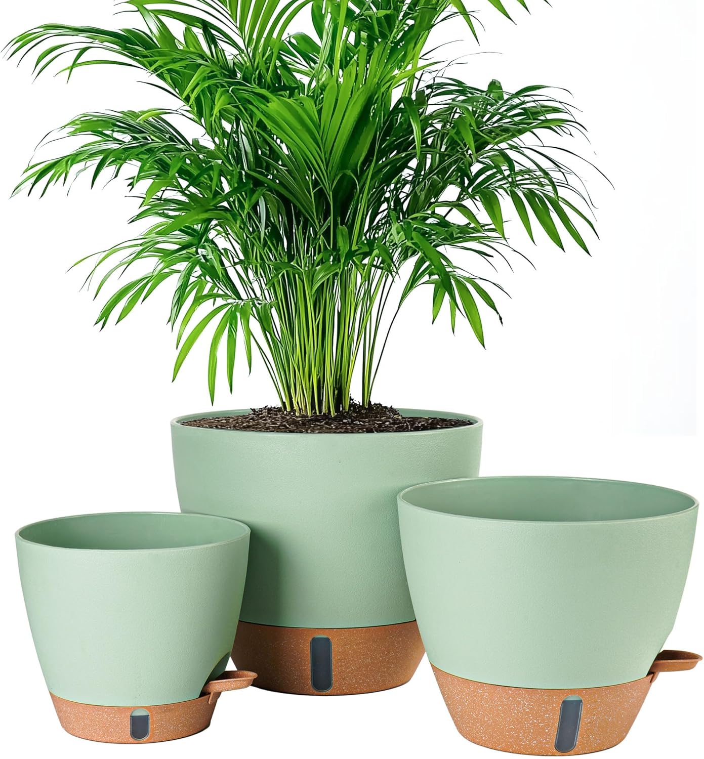 8/10/12 Inch Self Watering Pots for Indoor/Outdoor Plants - Large Plastic Planter with Drainage Holes, Water Level Indicator & Deep Reservoir, Modern Decorative Flower Pots (Green)