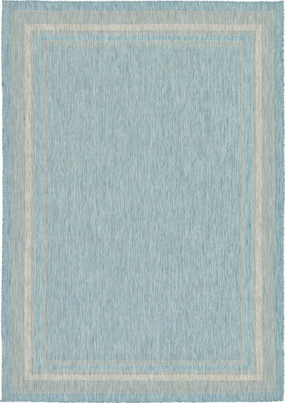 Unique Loom Outdoor Border Collection Area Rug - Soft Border (8' x 11' 4" Rectangle, Aquamarine/ Ivory)