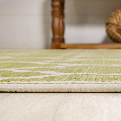 Eyely BMS109G-5SQ Santa Monica Trebol Moroccan Trellis Textured Weave Indoor/Outdoor Area Rug Coastal;Bohemian, Bedroom, Backyard, Patio, Easy-Cleaning, Non-Shedding, 5' Square, Green/Cream