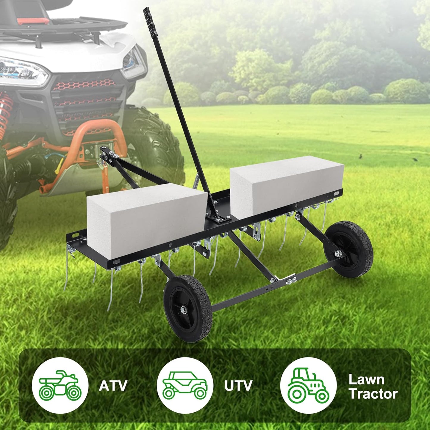 Lawn Dethatcher, 40-Inch Tow Behind Aerator with 20 Spring Steel Tines, Pull Dethatcher for Outdoor Yard Care, Lawn Sweeper to Remove Thatch, Leaves and Pine Needles, Black