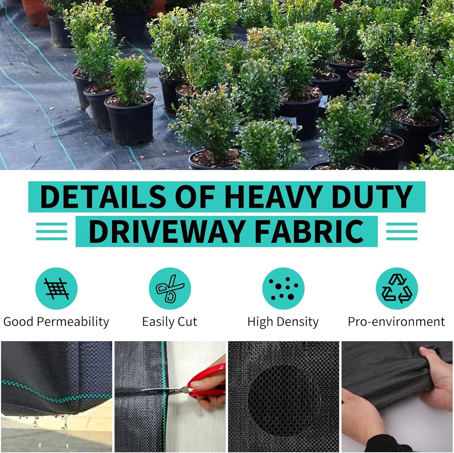 4 x 600 FT Weed Barrier Fabric,3.2 OZ Landscape Fabric,Heavy Duty PP Ground Cover for Gardening,Farming