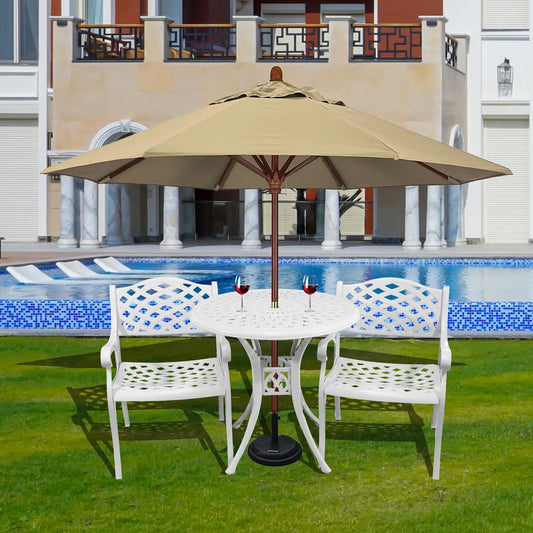 Outdoor Patio Table and Chairs Patio Dining Furniture Set Cast Aluminum Outdoor Table and Bistro Chairs for Garden (White, 3 Piece Round Table Set)