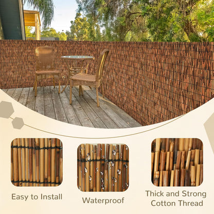 Brown 4FT X 16.4FT Reed Fencing Roll, Balcony Privacy Reed Shade Bamboo Fencing Garden Fence Border, Wind Block Sunshade Fence Screen for Outdoor Yard Patio Flower Bed Edge