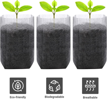 GREANER 400 PCS Nursery Bags - 5.5"x6.3", Biodegradable Plant Starter Bags, Thickened Non-Woven Biodegradable Plant Pots for Plant, Seedling, Garden, Flower, Vegetable, Indoors and Outdoor Use