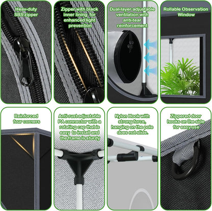 4x2 Grow Tent Plant Tent Dark Room, 600D Mylar Hydroponic 48"x24"x60" Grow Tent with Removable Floor Tray for Indoor Plant Growing