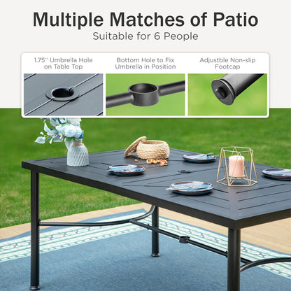 PHI VILLA Patio Dining Set for 6 Person, Outdoor Table and Chairs Furniture Dining Set with 6 Outdoor Swivel Dining Chairs and 1 Large Metal Table, Patio Set for Lawn Garden Deck