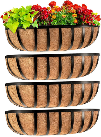 Railing Planter Window Box Deck Balcony Rail Planter 24 Inch for Porch Fence Patio Outdoor 4 Pack