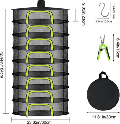 8 Layer Herb Drying Rack, Herb Drying Rack Hanging Mesh, Foldable Grass Drying Rack With U-Shaped Zipper, Garden Scissors, Hooks, For Drying Herbs Plants, Flowers, Fruits, Food(8 Layers-23.62'')