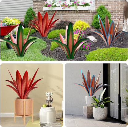 TOMBABY Enlarge thickened Wind Resistant Metal Agave Garden Art Plant Country Sculpture Statue Outdoor decoration Courtyard Lawn Ornament Gift (12 Leaves Green 2 pcs) (TB-410-415)