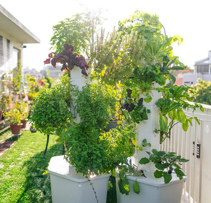 Standard Outdoor Vertical Hydroponic Growing System Kit, Grow 27 Large Lettuce, Vegetables, Herbs, Fruit | 20 Gallon Water Tank, 20' Pump Cable, Smart WiFi Timer | Easy Assembly & Use