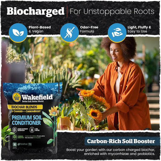Wakefield Premium Indoor Potting Soil - Professional Biochar & Probiotics with CarbonBoost Technology - Ultimate Organic Potting Mix for Indoor & Outdoor Plants, Succulents & House Plants - 4Quarts