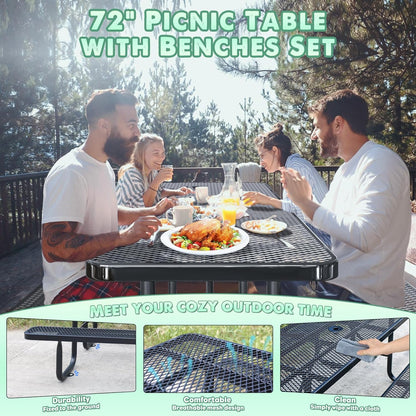 Heavy-Duty Park Bench or Table for Outside - Black Coated Outdoor Furniture Steel Bench, Commercial-Grade Outdoor Benches Weatherproof for Park, Patio, Porch (Black, 6FT (Rect. Table))