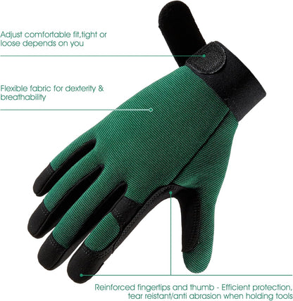COOLJOB Thorn Proof Garden Gloves with Touchscreen Fingers for Men, Rose Pruning Work Gloves with Palm Cushion for Gardener, Farmer and Landscaper (Green 1 Pair Medium)