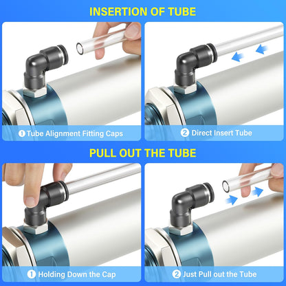 TAILONZ PNEUMATIC Elbow and Straight Combination 1/4 Inch Tube OD x 3/8 Inch NPT Thread Push to Connect Fittings PC-1/4-N3+PL-1/4-N3(Pack of 4)