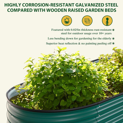MUPATER Galvanized Raised Garden Bed 8x2x2ft, 9-in-1 Metal Raised Planter Box with Aluminum Support Rods Oval for Outdoor Vegetable Flower, Backyard and Patio, Green