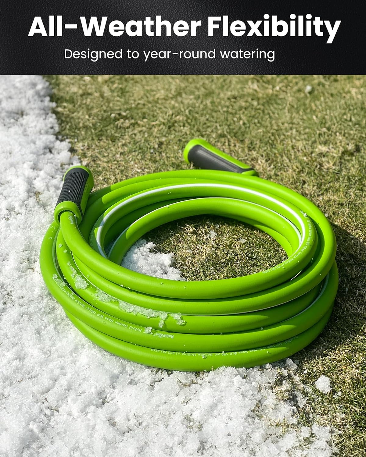 RAINPOINT Garden Hose 100ft - lightweight Heavy Duty Water Hose with Swivel Handle - Flexible, Hybrid Rubber, 5/8", Male to Female