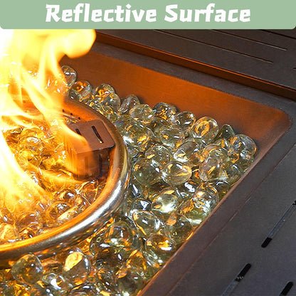 Firepit Glass, Clear Fire Glass Rocks for Propane Fire Pit, Fireplace, and Outdoor Decoration, High Luster 1 Inch Diamonds 10LB