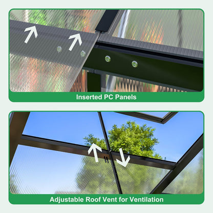 WKM 10x12 FT Greenhouse, Enhanced Aluminum Frame Greenhouses for Outdoors Withstands Strong Wind or Snow, Green House with Swing Door, Green Houses for Outside Garden Backyard, Black