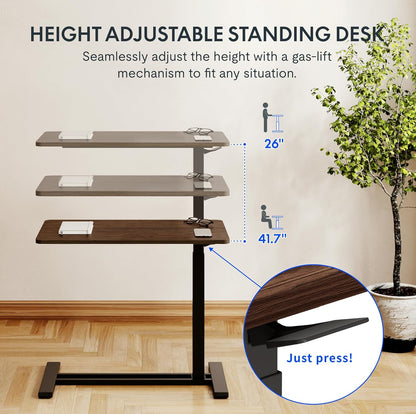 FLEXISPOT Adjustable C Table with Wheels, Mobile Snack Side End Table Sofa Couch Bedside Table Laptop Rolling Cart TV Tray Night Stand for Small Space Side Table(27.6" W x 15.7" D,Rustic Brown)