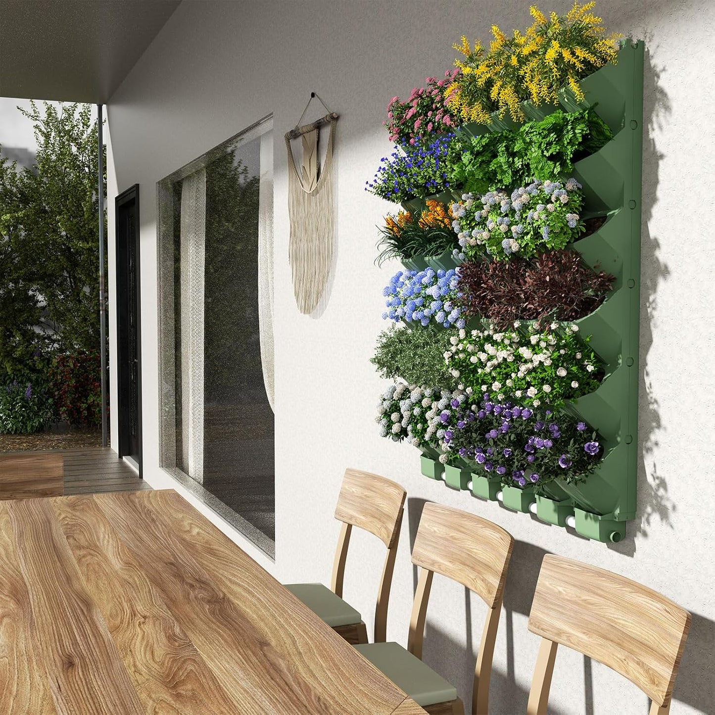 Self Watering Wall Mounted Vertical Planter, 36 Pots Wall Planter Indoor Vertical Living Green Plant Wall Easy Installation (Green with Timing System)