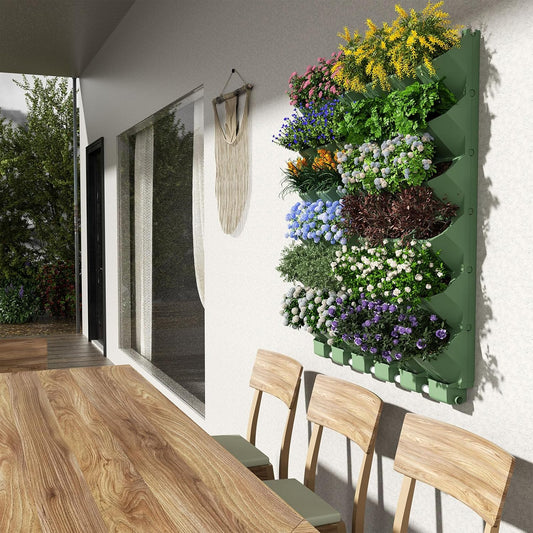 Self Watering Wall Mounted Vertical Planter, 36 Pots Wall Planter Indoor Vertical Living Green Plant Wall Easy Installation (Green with Timing System)