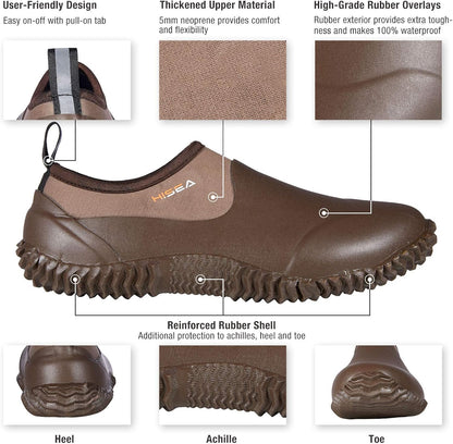 HISEA Unisex Waterproof Garden Shoes, Men's Rubber Rain Boots Women's Ankle Rain Shoes Neoprene Camp Booties Outdoor Slip-On Footwear for Gardening, Farming, Camping, Car Wash, Lawn Care and Yard Work