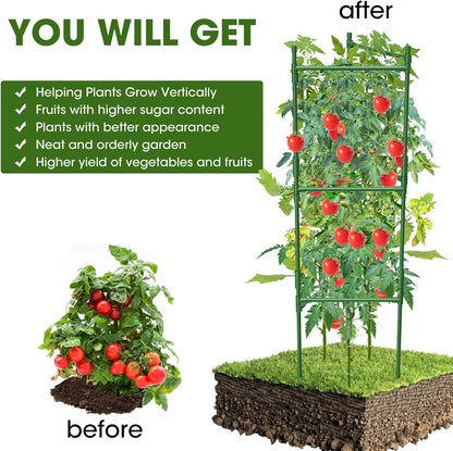3 Pack Tomato Cage,Tomato Cage for Raised Garden Bed, 48'' Tall Tomato Trellis Triangle or Square Cages for Garden,Pots, Plant Cages & Supports（Green, Extra Bold ）