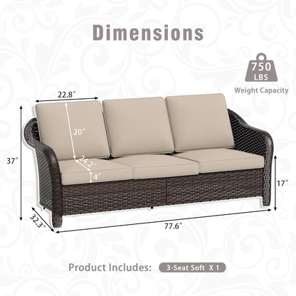 3 Piece Patio Wicker Conversation Set, All-Weather Use Outdoor Wicker Sofa with 2 PE Rattan Chair, Ideal for Porch, Backyard, Balcony, Poolside, Beige