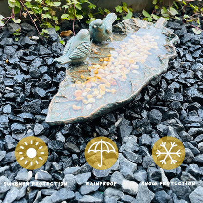 Outdoor Garden Bird Bath Sculpture, Polyresin on Leaf Bird Feeder, Garden Patio Deck Ground Gifts for The Family