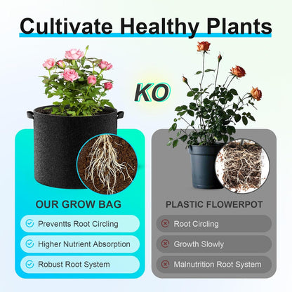 Land Guard 10-Pack Fabric Grow Bags 25 Gallon, Thickened Nonwoven Garden Pots, Growing Bags with Handles, Black