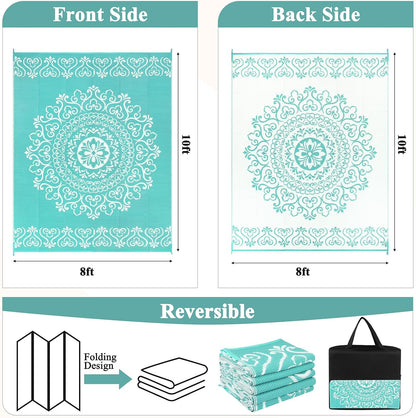 Pauwer Waterproof Outdoor Rug 8x10, Reversible Plastic Straw Patio Camping Rug, Indoor Outdoor RV Mat Carpet for Deck, Camper, Porch, Balcony, Backyard, Picnic, Floral Light Blue