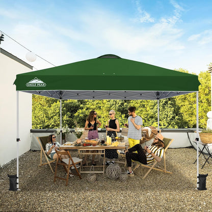 EAGLE PEAK Pop Up Canopy Tent with Wheeled Carry Bag, 8 Stakes, 4 Ropes, 4 Weight Bags, Easy Set Up Tent Canopy, 12x12 ft, 144sqft of Shade, Green