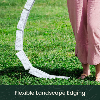 Beuta Landscape Edging | Garden Edging Border | Faux Stone Bricks for Lawn edging, Flower beds, Pathways & Yard Edging– 10 Packs | Each Section Has 6 Bricks 48"L x 4"W x 2.25"H | 30 Spikes |Limewash