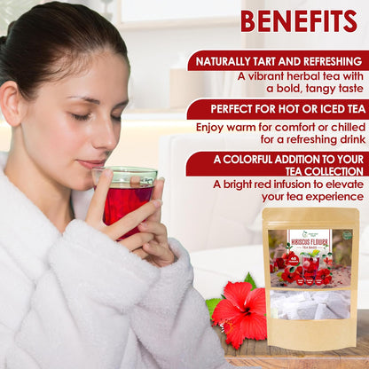 Premium Hibiscus Tea Bags - Dried Hibiscus Flower Tea Bags - 40 Teabags, 2.5g/bag), 100% Natural & Pure Hibiscus Flowers, Sugar/Caffeine/Gluten Free. Good For Your Health