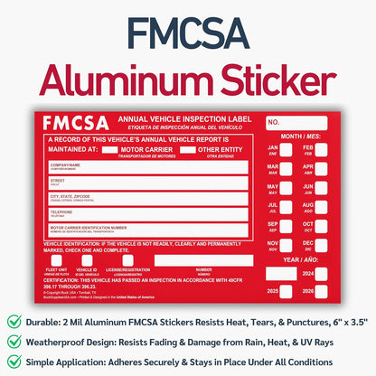 5 Pack 3-Ply Carbonless Annual Vehicle Inspection Report Forms with FMCSA Red Aluminum Labels & White Mylar Laminate Vinyl Labels, DOT Inspection Forms and Stickers, Shrink-Wrapped, 8.5" x 11.75"