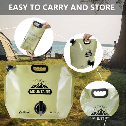 Collapsible 8L Water Storage Bag, BPA-Free Portable Folding Water Jug with Adjustable Faucet, Leakproof Emergency Water Bag for Camping, Hiking, Riding, Outdoor Sport (BEIGE, 1)