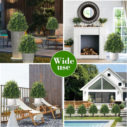 Artificial Boxwood Ball Trees with Ground Spike, 20" UV Resistant Artificial Shrubs, Fake Evergreen Artificial Plant Brush for Indoor Outdoor Front Porch Garden, 1 Pack