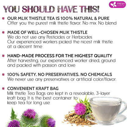 FreshDrinkUS, Premium 75 Milk Thistle Tea Bags, 100% Natural & Pure from Milk Thistle Seeds. Milk Thistle Seed Herbal Tea. Made with Natural Material Tea Bags. No Sugar, No Caffeine, No Gluten, Vegan.